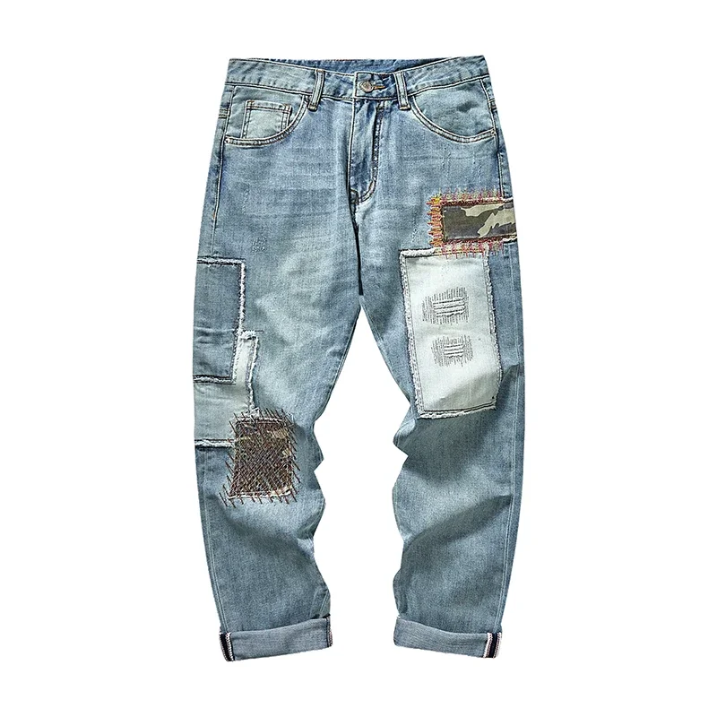 Celana Jeans Pria Celana Denim Pria Model Sambung Bordir Celana Panjang Fashion Streetwear Vintage Baru Gaya Y2k Lembut Mewah