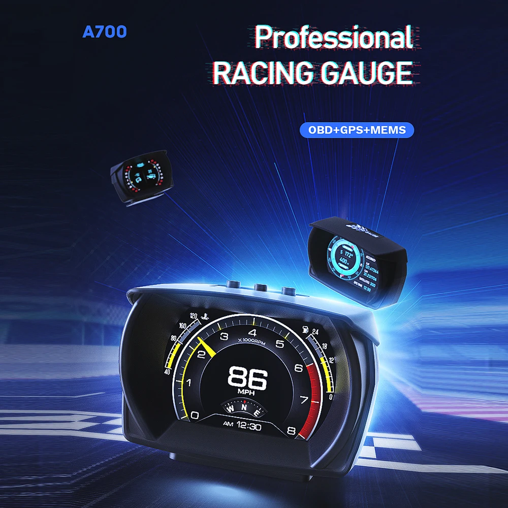 

Newest A700 OBD+GPS Slope Meter Head Up Display HUD Grader Racing Multifunctional Instrument Voltage Speed Turbine Water Temp