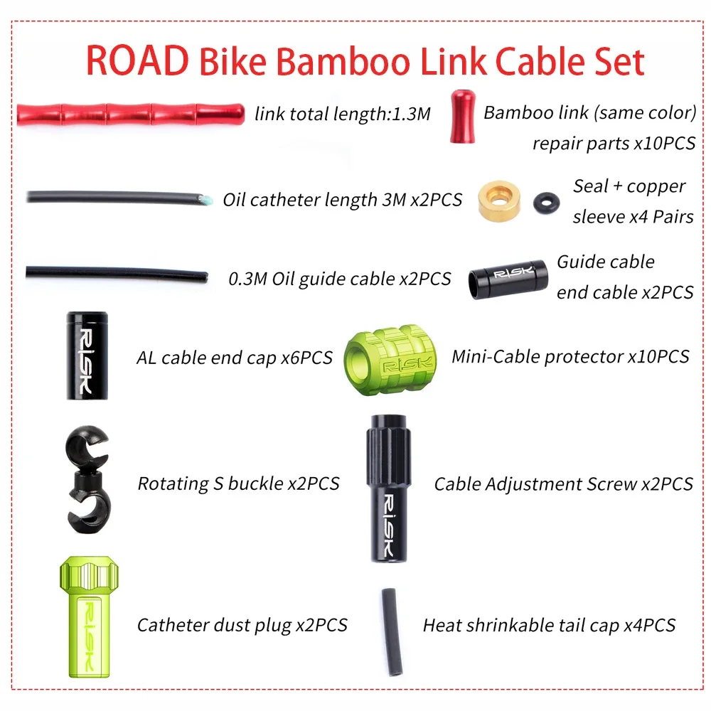 RISK Aluminum Bicycle Cable Set for MTB Road Bike Brake Shifting Bamboo Link Cable Housing Kit Ultralight Bike Cable Accessories