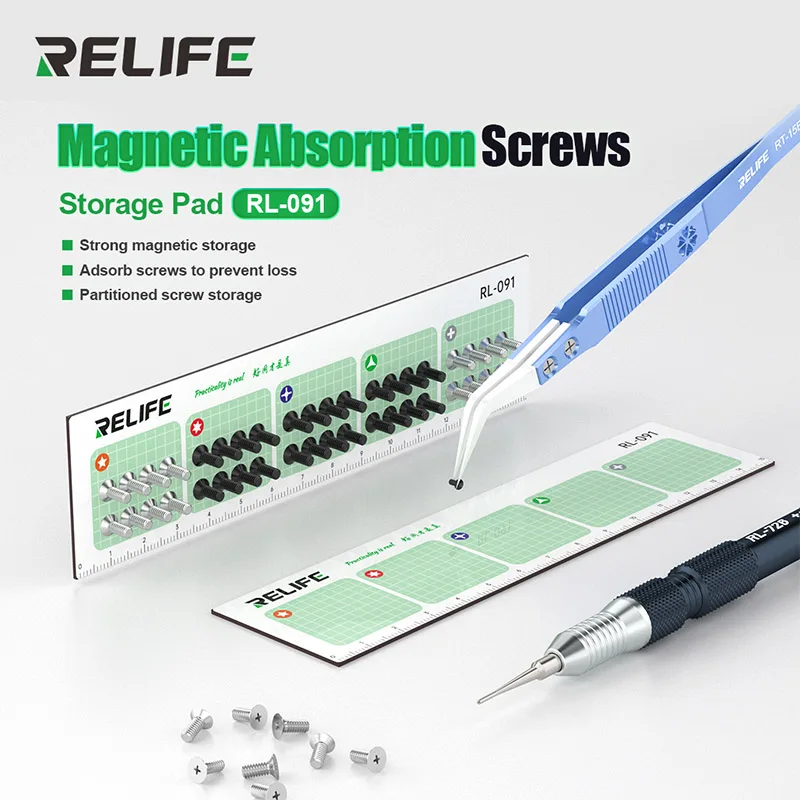 RELIFE-Strong Absorção Magnética Parafusos Armazenamento Pad, RL-091, puro e arrumado, Fácil de Tomar Objetos De Metal, Esteira De Armazenamento Particionada