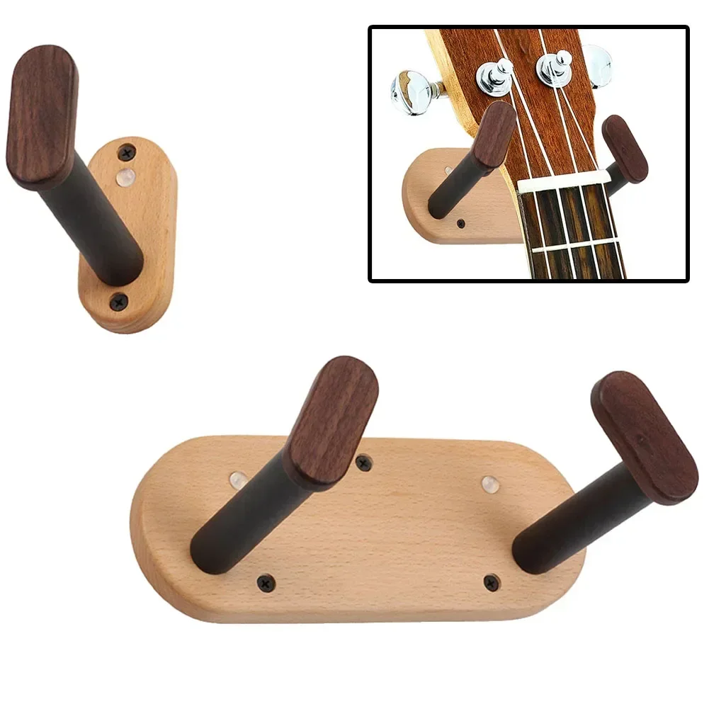 Guitar Hanger Hook Set Wall Mount Guitar Hanger Hook Solid Beech Guitar Holder Adjustable For Bass Ukulele Violin Accessories