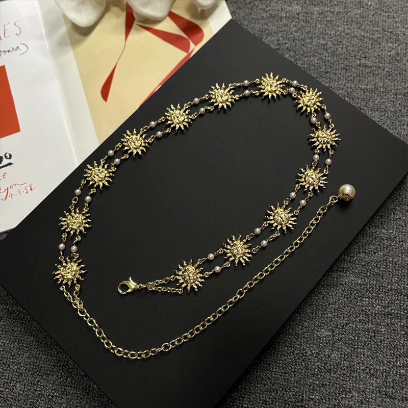 

Golden Sun God Pearl Waist Chain Women's Dress Decoration Bright Gold Chain Waist Thin Belt