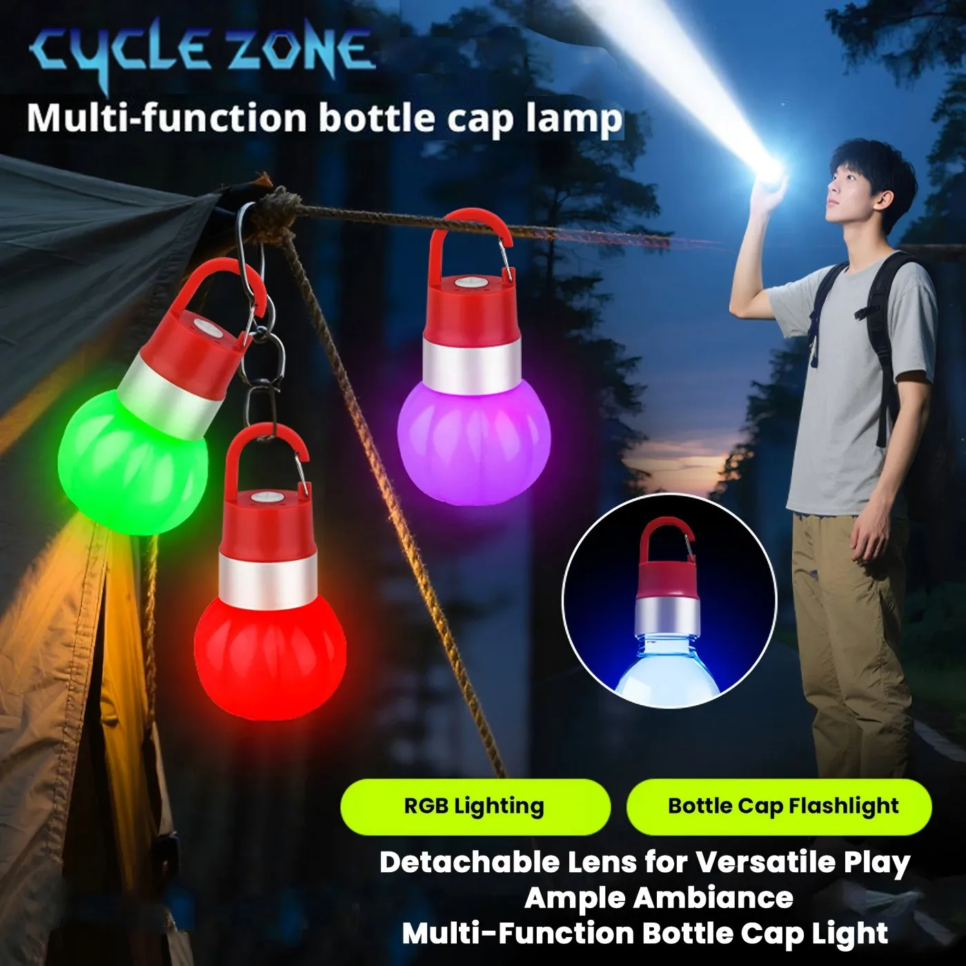 Portable Camping Light Flashlight Rechargeable Hangable Bottle Cap Shape Tent Lights Outdoor Camp Lamp Hiking Garden​ Decoration