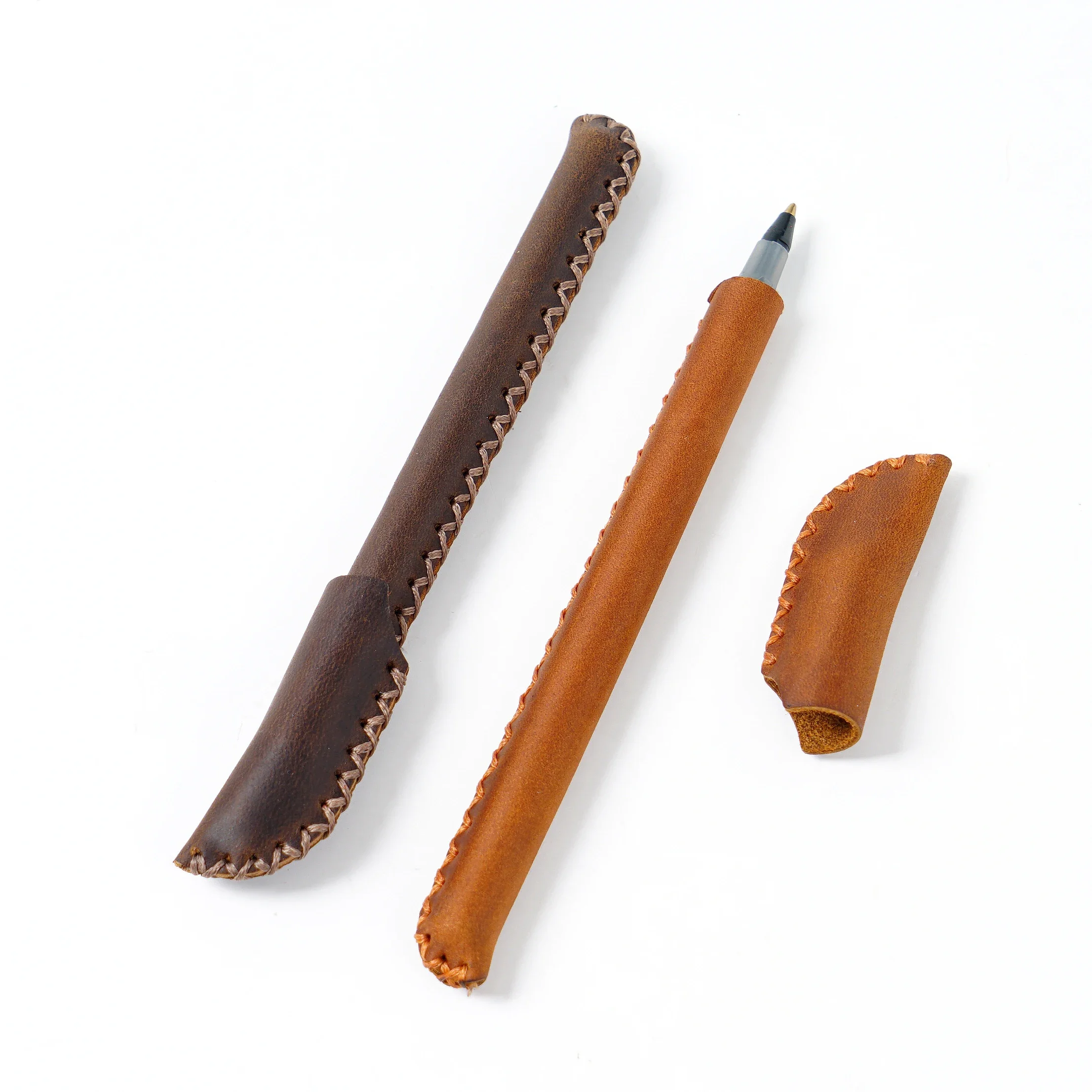 Slender Pen Bag Genuine Leather Pen Box Fountain Pencil Holder Creative Protective Cover with Cowhide Pen Cap Cover Stationery