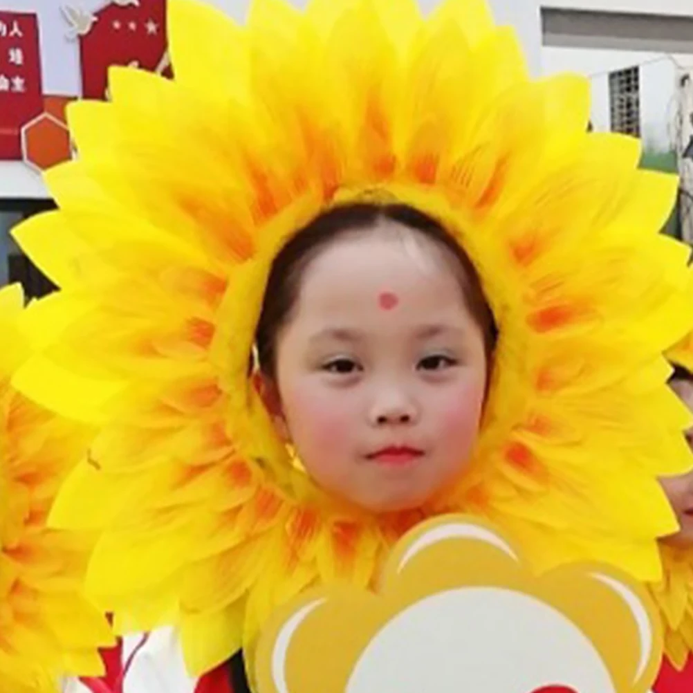 

1 set Headgear Silk Cloth Dance Costume Funny Hats Sunflower Headgear For Dance Party for Kids Party Flower Hat H held Leaves
