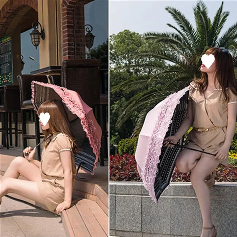 Lace Sun Umbrella Anti-UV Protection Thickened Black Glue Sun Rain Dual Use Sunshade Portable Umbrella Princess Female Parasol