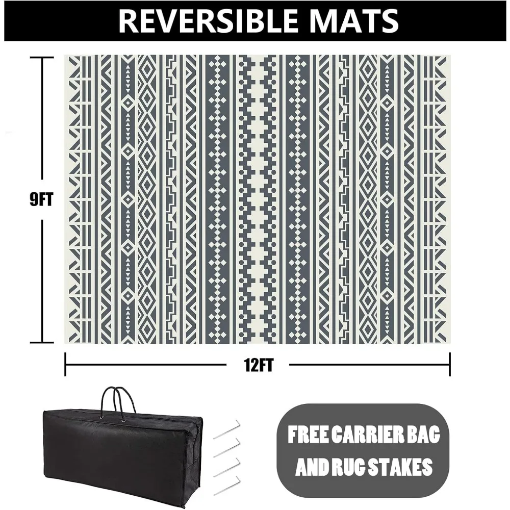 Imagem -02 - Tapete ao ar Livre Impermeável para Pátio Tapete de Apuramento Camping Tapetes Grandes Boho Geométrico 9x12