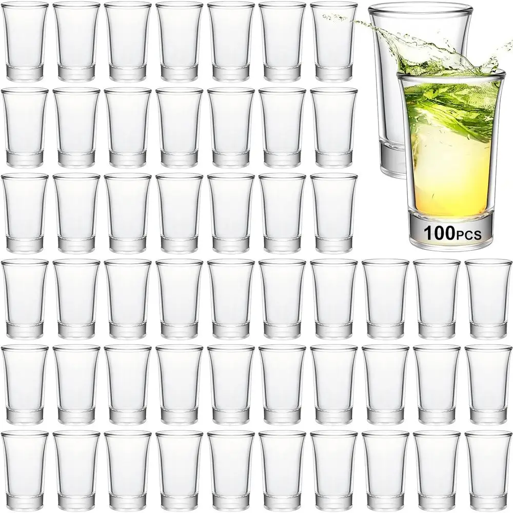 

100 Pieces Clear Short Shot Glasses Bulk 1.5 oz Mini Round Shot Glasses Heavy Base Small Glass Cups or Wedding Party, Water, Jui