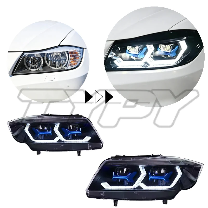 2 Stück LED-Scheinwerfer für BMW E90 2005-2012, 320i 325i 318i mit Tagfahrlicht, Blinker, Fernlicht, Angel Eyes Projektorlinse, für TYPY