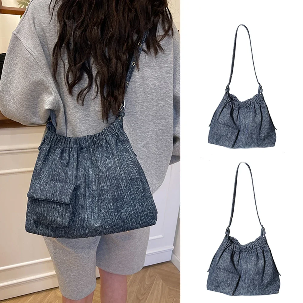 

Летняя женская сумка через плечо большой вместимости, новинка 2025 года, повседневная джинсовая модная универсальная студенческая сумка на одно плечо