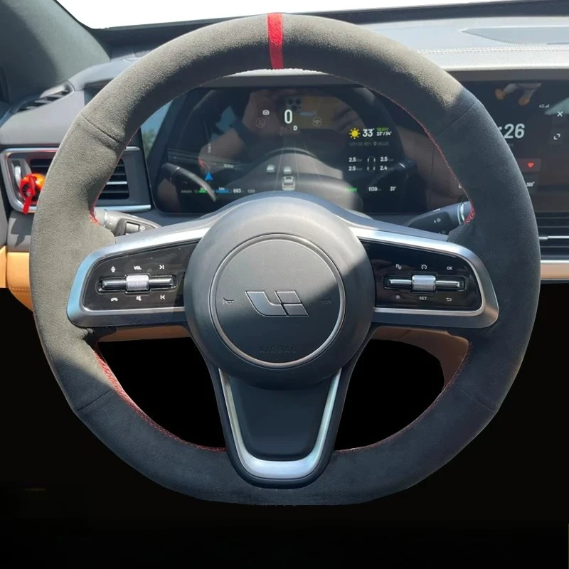 For Ideal L6 L7 L8 L9 MEGA Hand-stitched non-slip Black white Genuine Leather Car Steering Wheel Cover