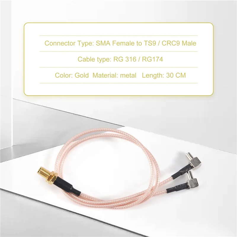 SMA Female Naar Y Type 2 X TS9 Male/CRC9 Male Connector Splitter Combiner Pigtail Kabel RG 316 30 CM Goud