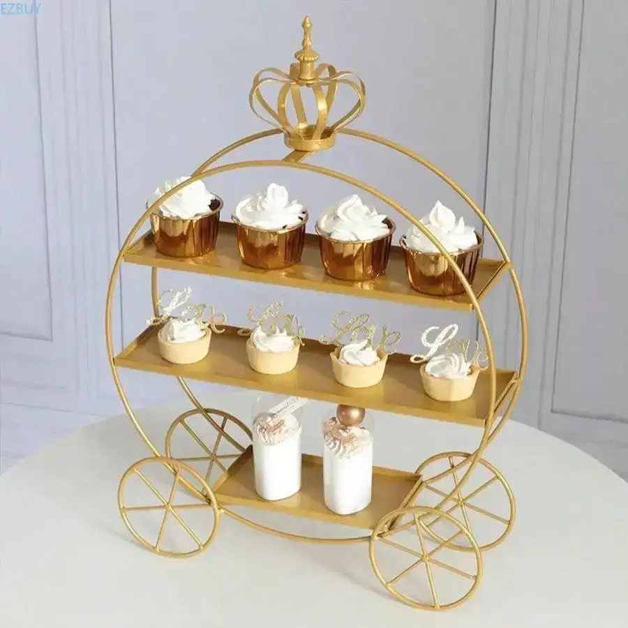 European Style Crown Dessert Rack, Multi-Layered Pastry Display Stand With 3 Tiers For Wedding And Afternoon Tea Presentation