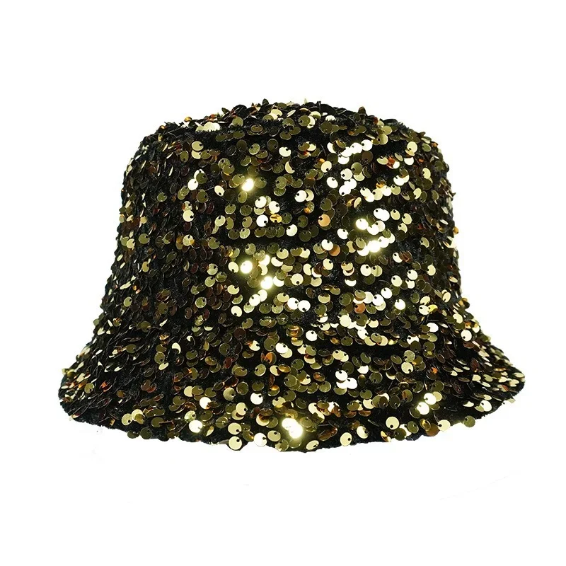 Bucket Hat for Woman Glitter Sequins Cotton Cap Spring Summer Flat Fisherman Hats Hip Hop Casual Fashion Sunscreen Hat