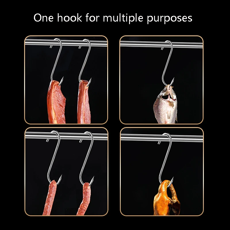 20Pcs Stainless Steel S Hooks Multipurpose Meat Fish Roast Duck Pointed Hooks Hanging Organizer Hooks Kitchen Baking Tools