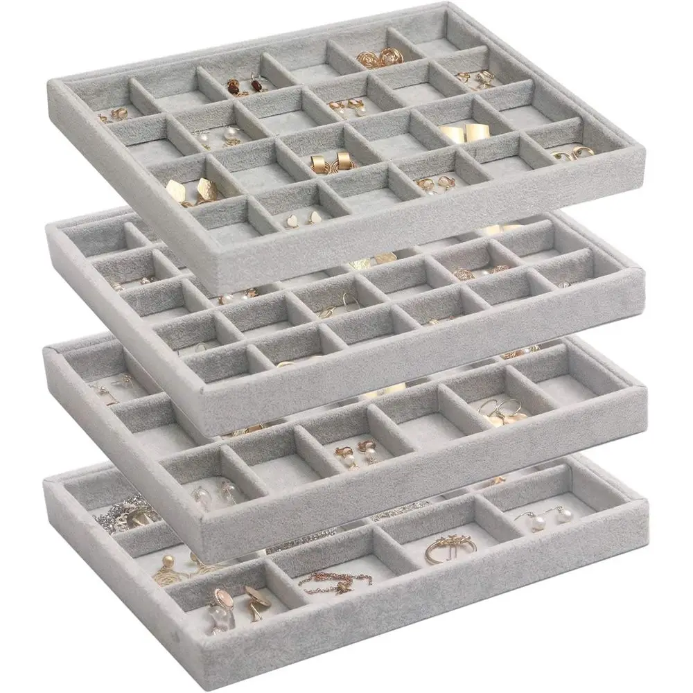 

Складной бархатный органайзер для ювелирных изделий из 4 предметов, серый, ящик для хранения колец, серег, ожерелий, браслетов
