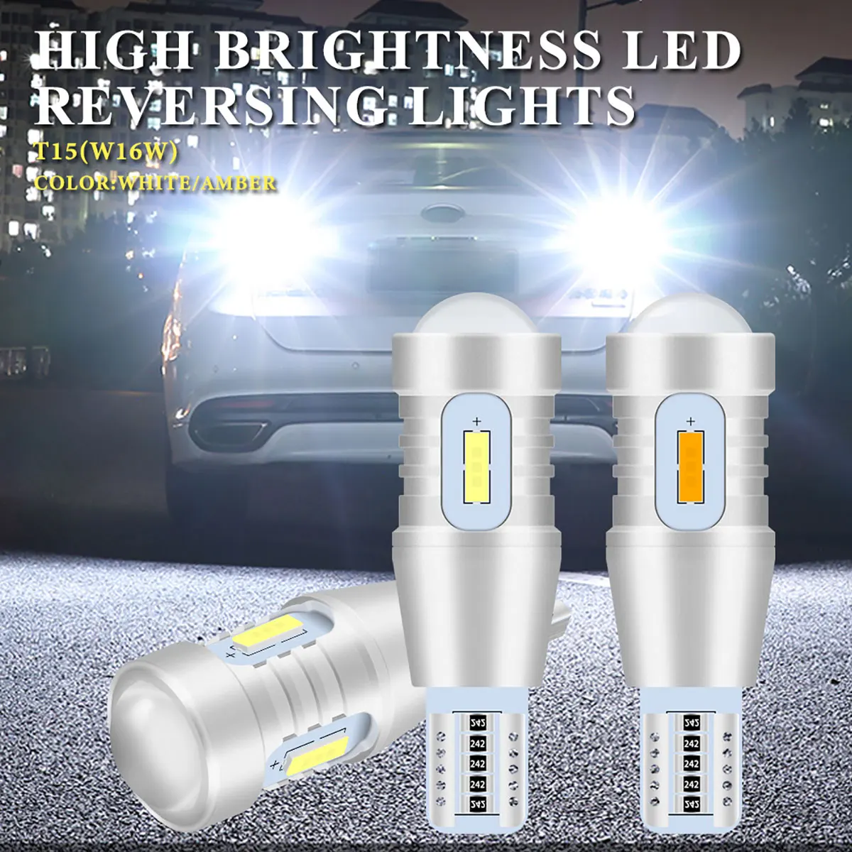 

KEVANLY 2PCS T15 W16W Canbus LED Bulbs Reverse Light 12V 1860 4SMD High Quality LED Ship White Amber Super Bright Backup Light