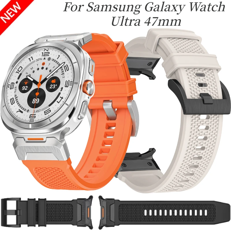 

Silicone ＋Metal Mecha Strap For Samsung Galaxy Watch Ultra 47mm Rubber＋Stainless Steel Bracelet Wristband For Galaxy Watch Ultra
