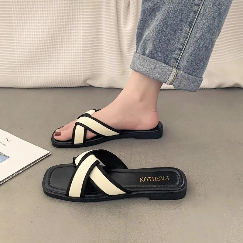 Sand Strand Flache Hausschuhe Sommer Karree Frauen Schuhe Neue Mode Mischfarben Moderne Slipper Outdoor Büro Party Casual Schuh
