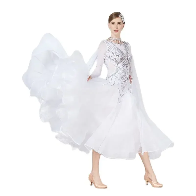 White Dresses Woman Custom Ballroom Dance Wear, Dress Competition for Sale