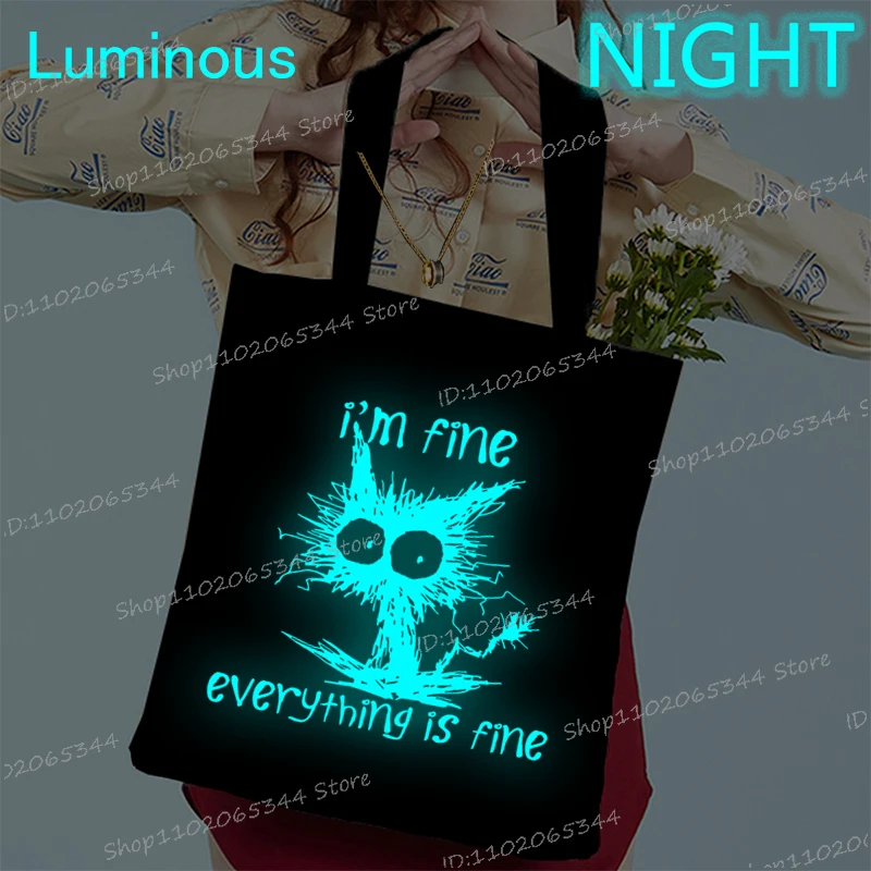 أنا بخير كل شيء جيد مضيئة حقيبة كتف المرأة الجرافيك Harajuku للمتسوقين حقائب قماش حقيبة يد حقيبة يد فتاة عادية #1