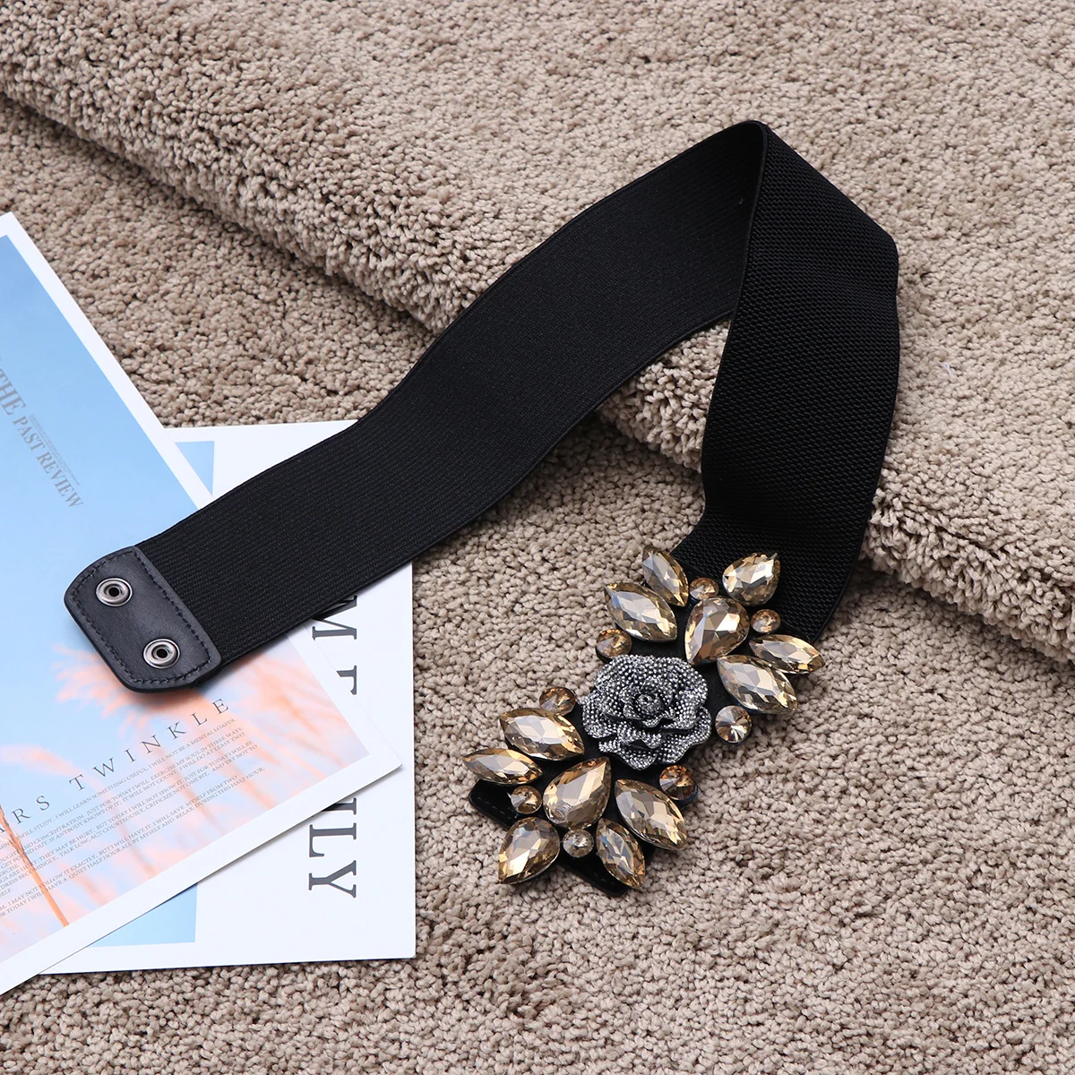 

Rose Waist Cinch Belt For Women Floral Elastic Dress Accessory Adjustable Tawny Waistband Elastic Waist Belt Band