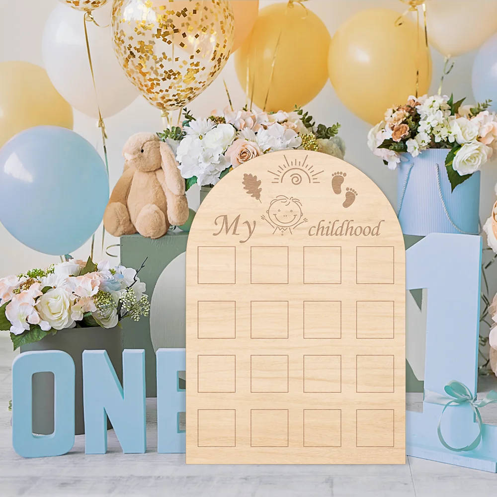 My Childhood Photo Display Wood Board Milestone Memories Pictures - Ideal for Baby Showers, Birthdays, and Keepsake Gifts