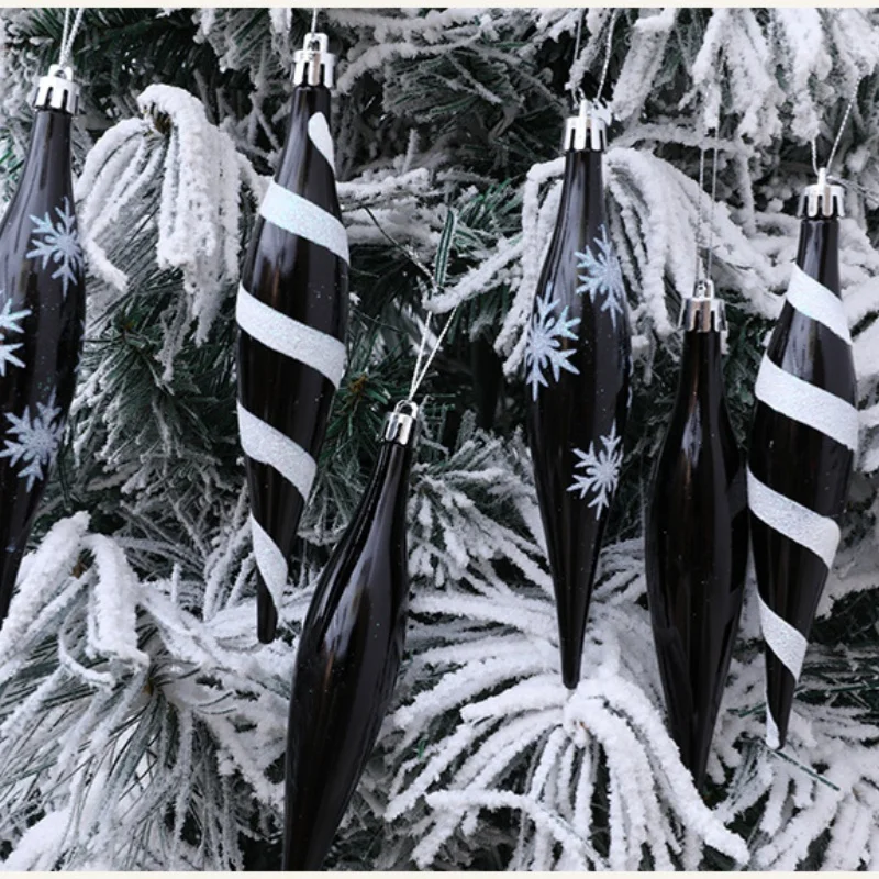 

6Pcs Christmas New Christmas Tree Decor Red Black White Pointed Painted Ice Stripes Hanging Decor Shopping Mall Window Hangings