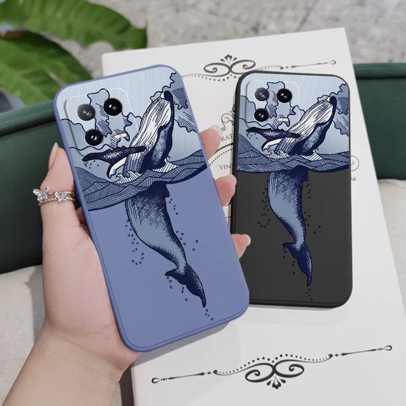 Whale Jumping Phone Case For Xiaomi Mi 14 14T 13 13T 12 12X 12T 12S 11 11T Ultra 10 10T 9 9T 9SE Pro Lite Liquid Silicone Cover