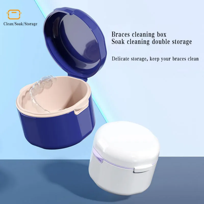 Denture Storage Box Portable Braces Cleaning and Keeping Bin with Lid Small Size for Home Outdoor Travel Bag Kids Adults Office