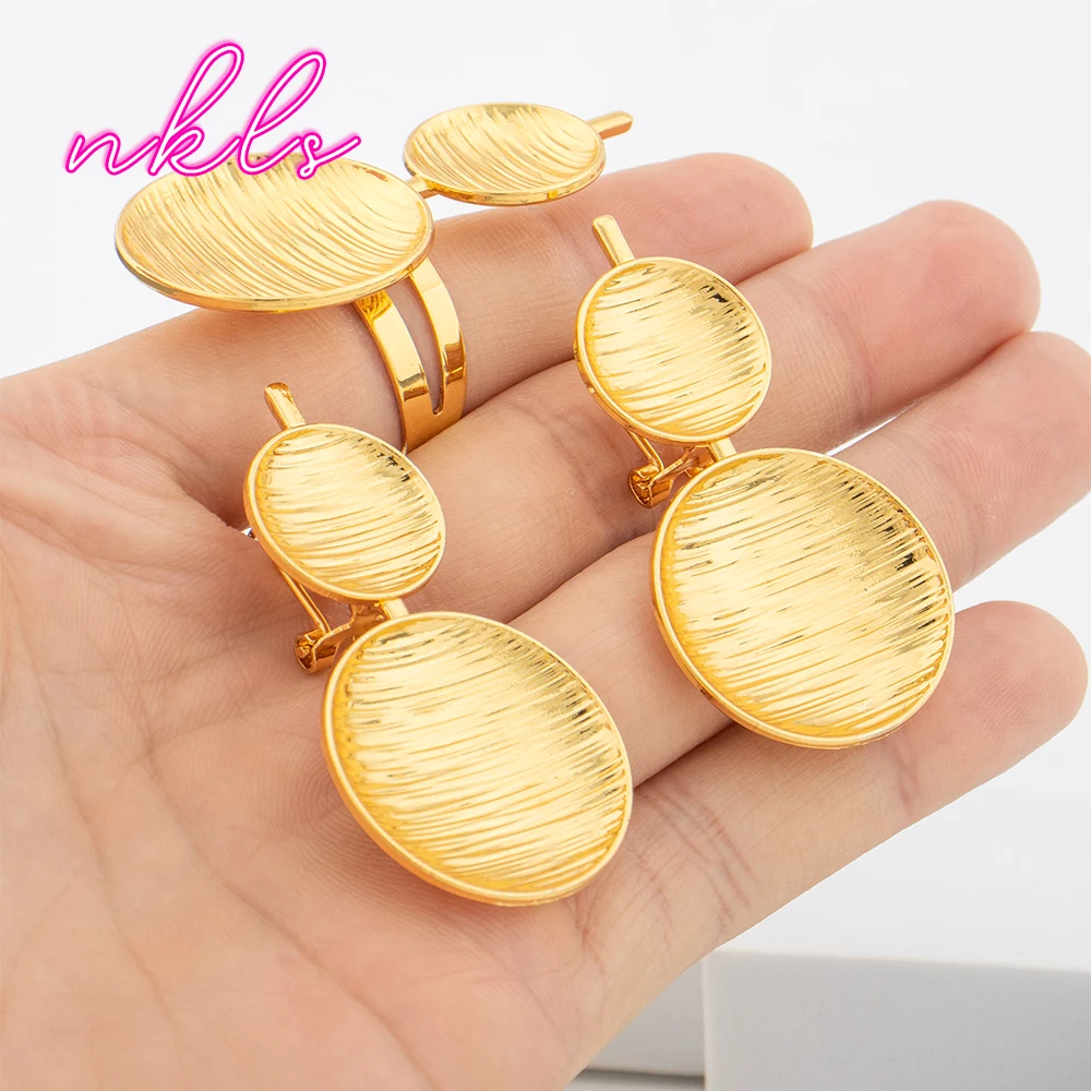 Luxury Gold Color Jewelry Set for Women Dubai African Fashion Round Design Bangle Earrings Necklace Ring Set Wedding Party Gift