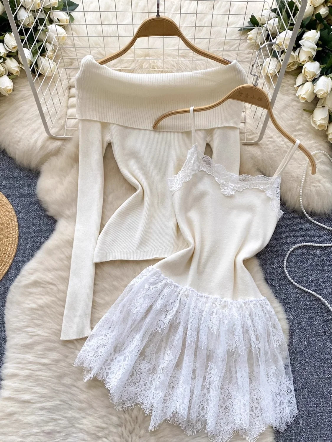 

Sweet And Spicy Long Sve Knitted Sweater One oulder Lace Splice Dr Women's Faion Outerwear Knitted Top