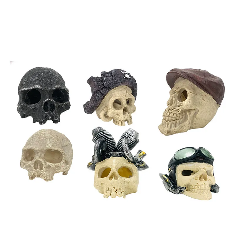 Skeleton Adult Head Bone Model Realistic Human Skulls Halloween Decor Fish Tank Aquarium Accessories Pet Reptile Hide Cave House