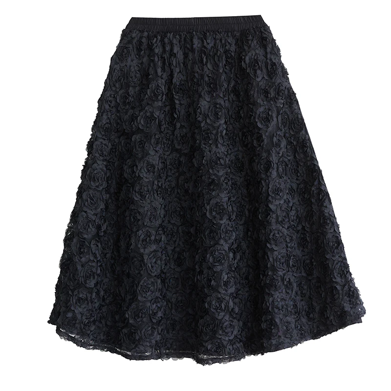 NYFS 2025 ربيع الخريف جديد امرأة التنانير الإناث عالية الخصر فضفاضة حجم كبير الصلبة ارتفع مقياس السمك نمط تنورة طويلة