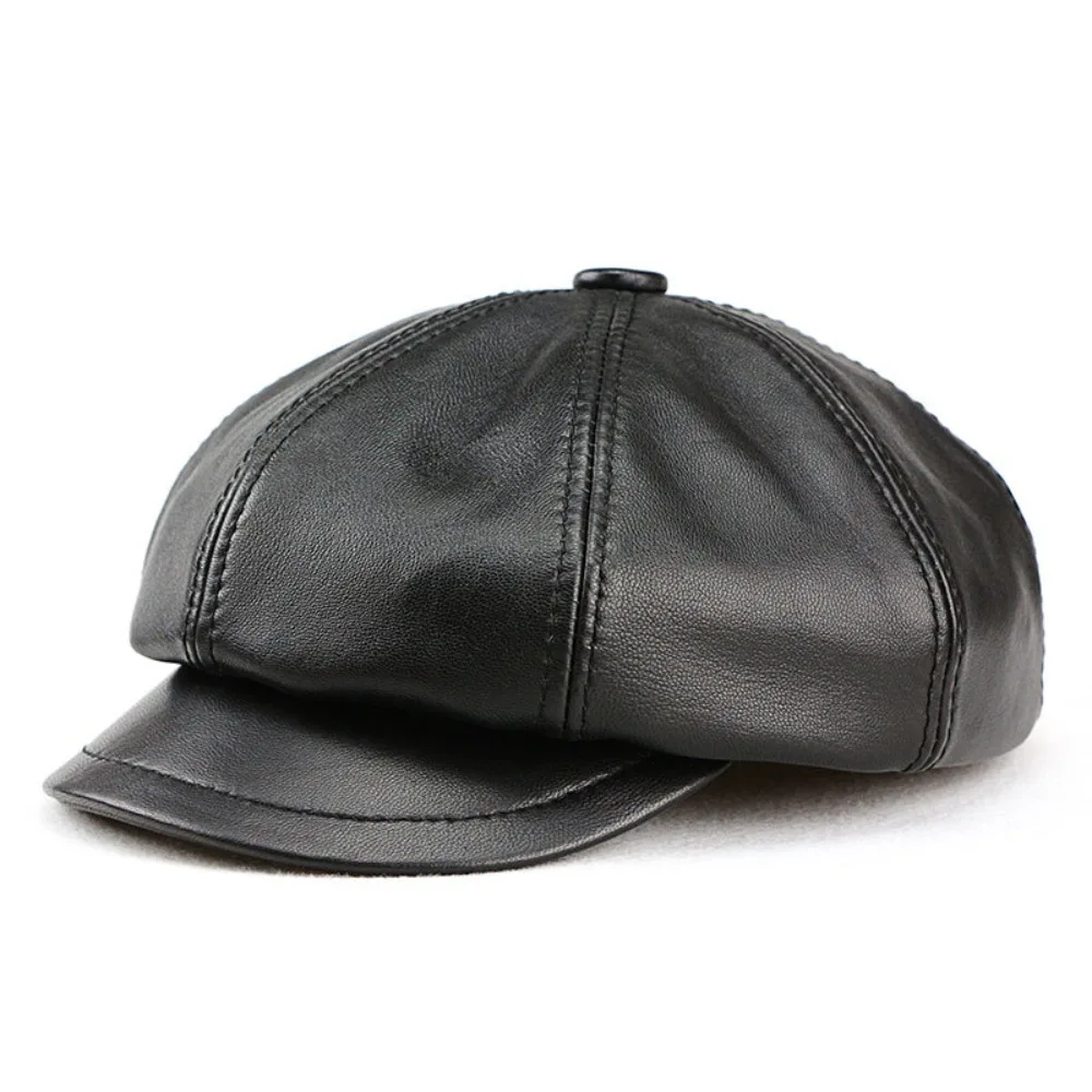 

New Sheepskin Octagonal Hat Leather Beret Children Cap for Autumn Winter Warm