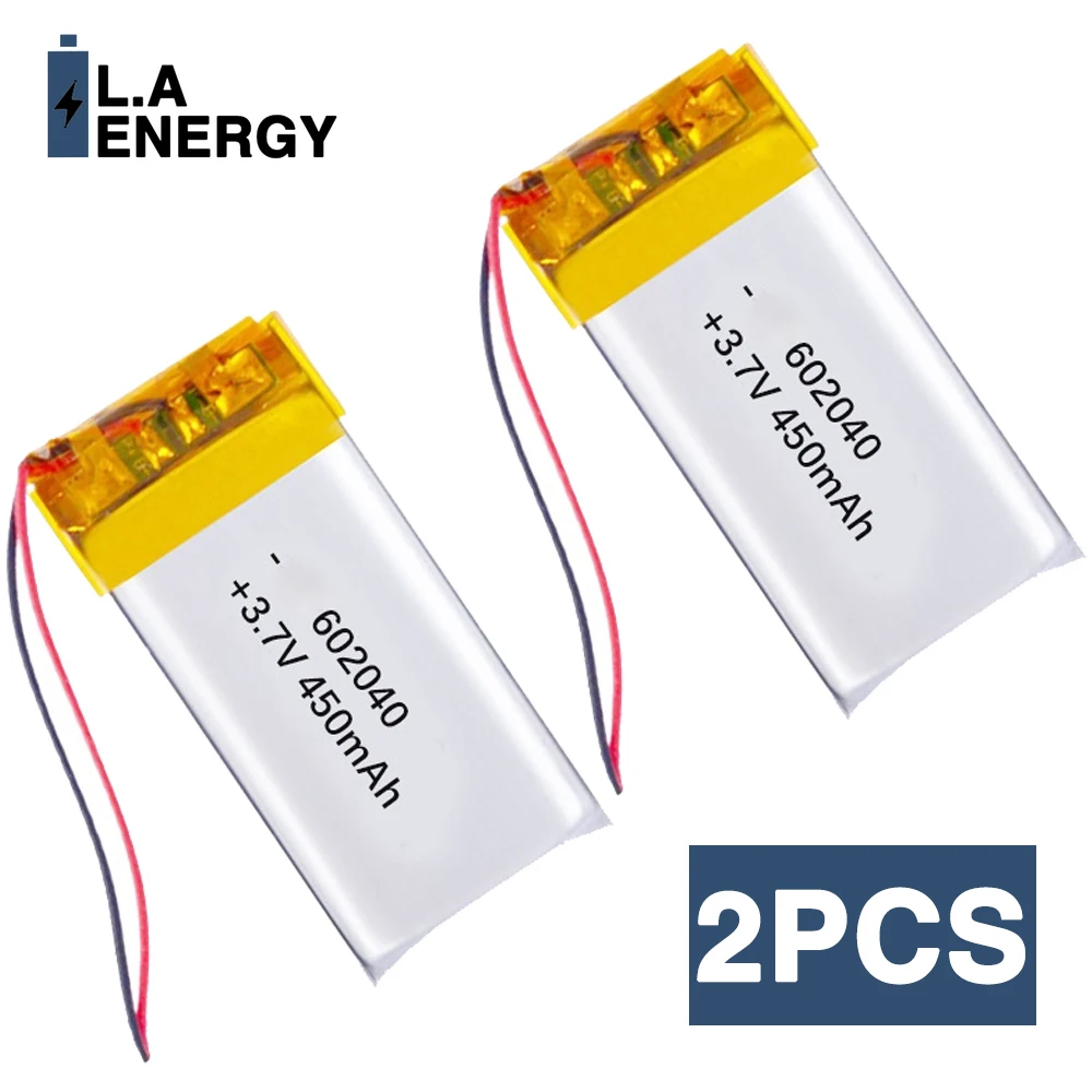 2PCS 3.7V 450mAh 602040 Li Po Rechargeable Battery Lipo for Smart Wearable Walkie Talkie GPS PSP Game Console Lithium Batteries