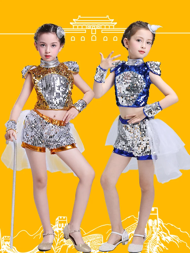 Dance Wear Girls Jazz Dance Street Dance Performance Costumes Children's Modern model Catwalk Sequin Costumes Skirts