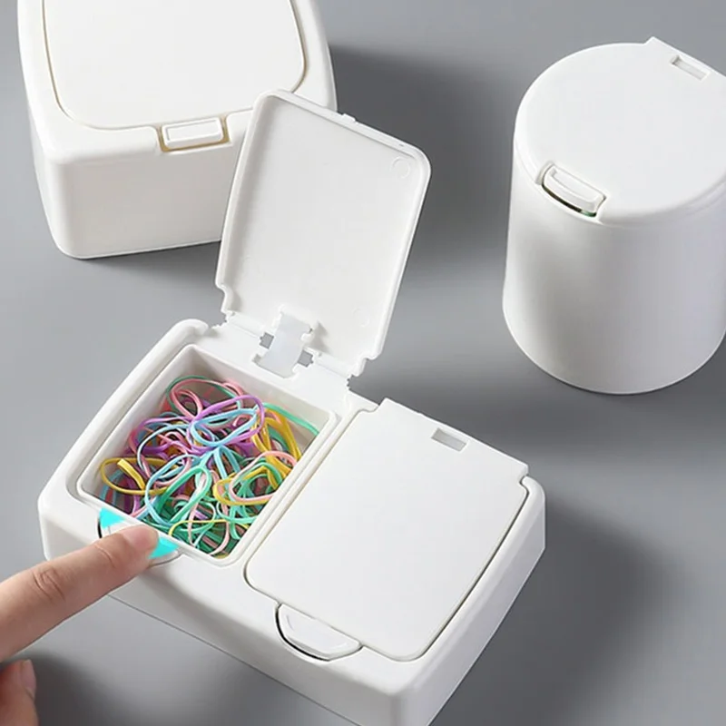 Mini Desktop Pop-up Storage Box Dust Proof Cotton Swabs Makeup Organizer Case Small Things Holder