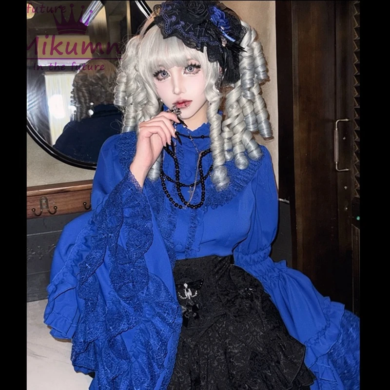 Mikumn Harajuku قمصان قوطية عتيقة يابانية Y2k Kawaii تأثيري لوليتا قمصان المرأة أنيقة الدانتيل مضيئة كم بلوزة بلايز