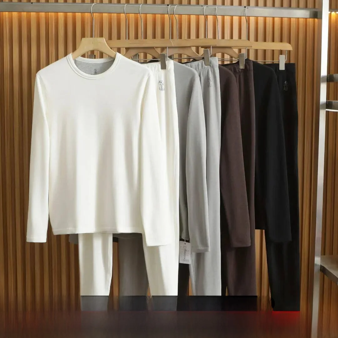 

Quick Heating Elastic Men's Warmth Preservation Set Long Sleeve Long Pants round Neck Color Home Wear Thermal Suit