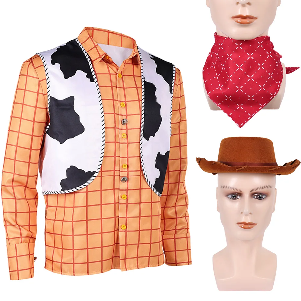 Movie Plush Story Cosplay Woody Shirt Scarf Hat Clothes Men Party Disguise Roleplay Male Outfits Suit Halloween Carnival Costume view 3