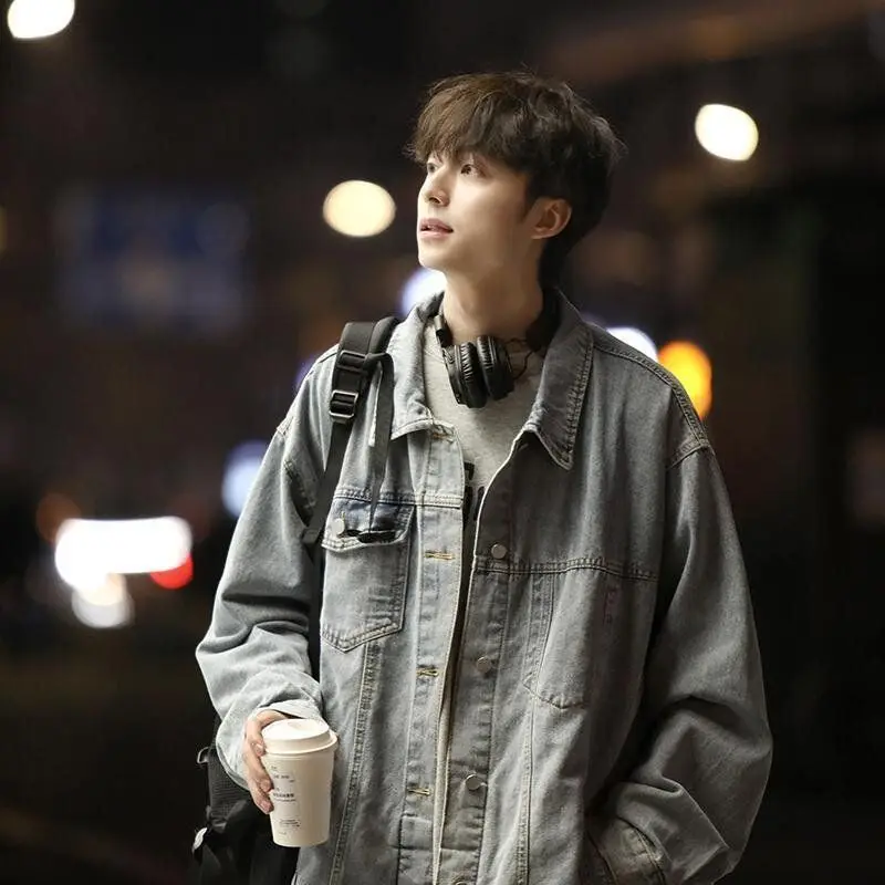Luxury Brand Washed Japanese New Asymmetrical Tooling Denim Jacket Men's Versatile Trend Loose Jacket Autumn Casual Coat Man