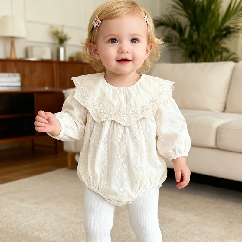 Frühling Infant Baby Mädchen Bodys Baumwolle Druck Overall Breites Revers Baby Mädchen Strampler Neugeborenen Baby Lange Ärmeln Kleidung
