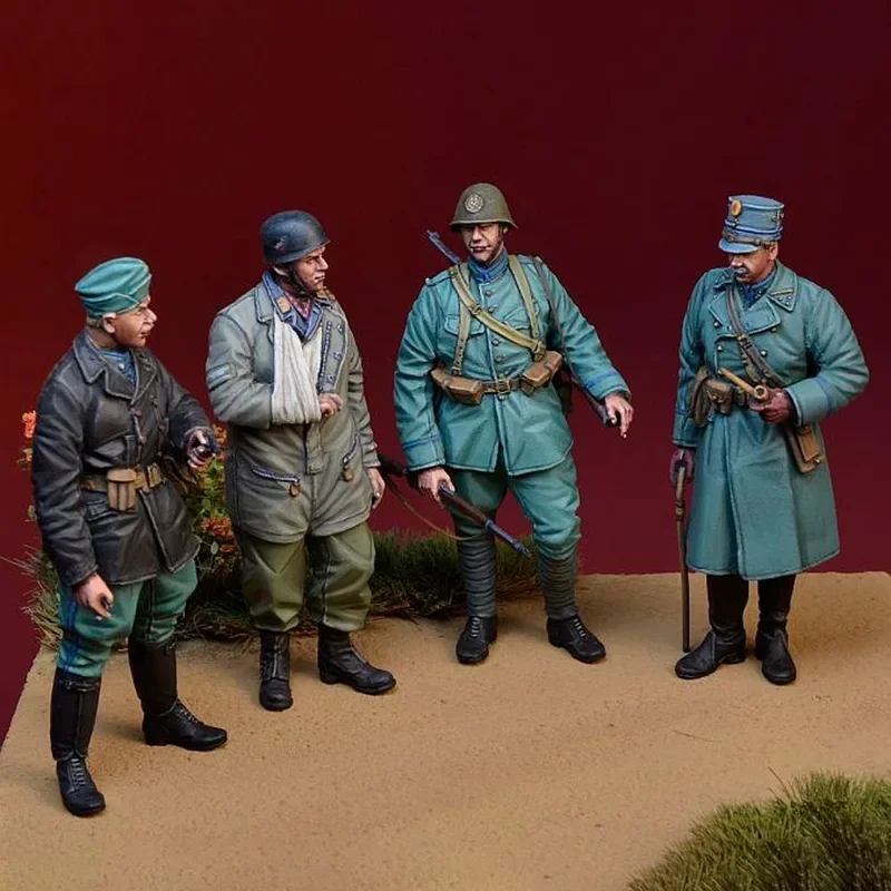 1/35 resin model of II soldiers (four no scenes), theme, unassembled and unassembled