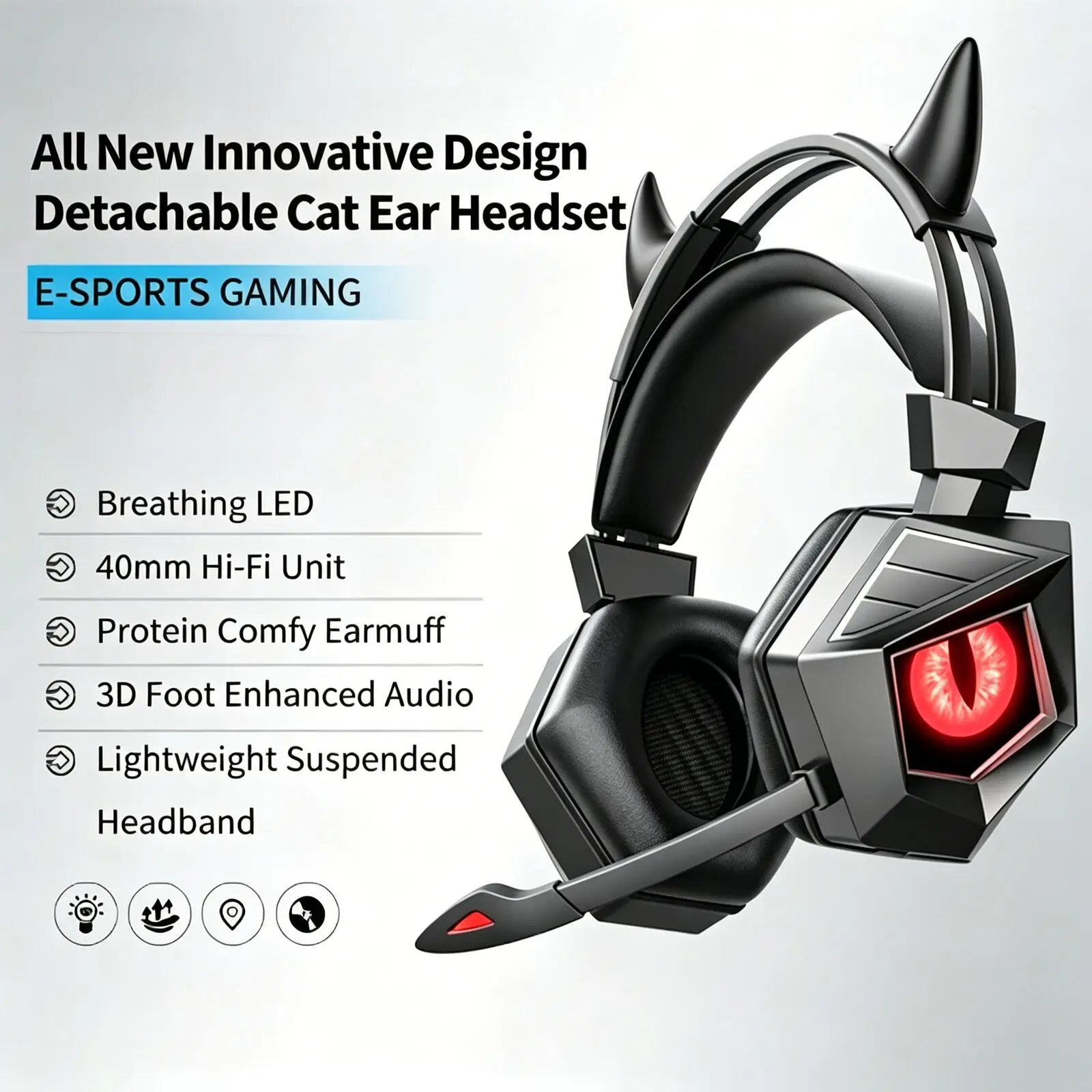 

Over Ear HiFi Wired RGB Gaming Headphones Noise Cancelling Low Latency Breathing LED For ESports Switch Laptop Tablet Xbox PC