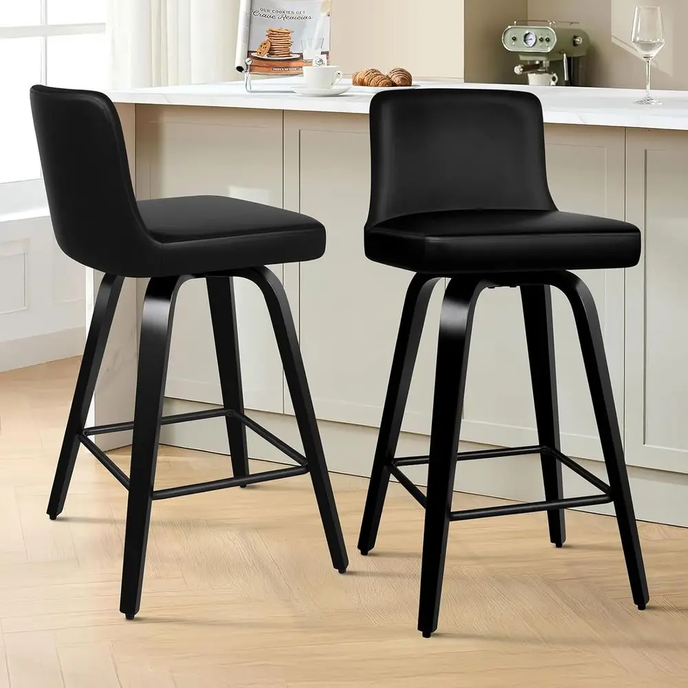 

Swivel Bar Stools Set of 2, 25.6 Counter Height Barstools for Kitchen Island, PU Leather Upholstered Bar Chairs with Wood Legs,