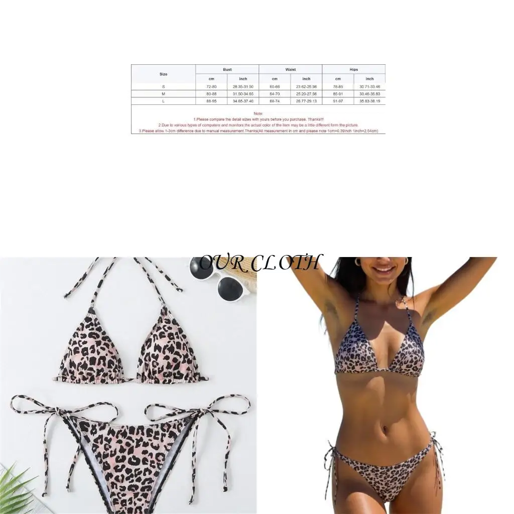 Women Leopard Print Bathing Suit Push Up Swimwear Two Pcs Split Swimsuit Y1AC