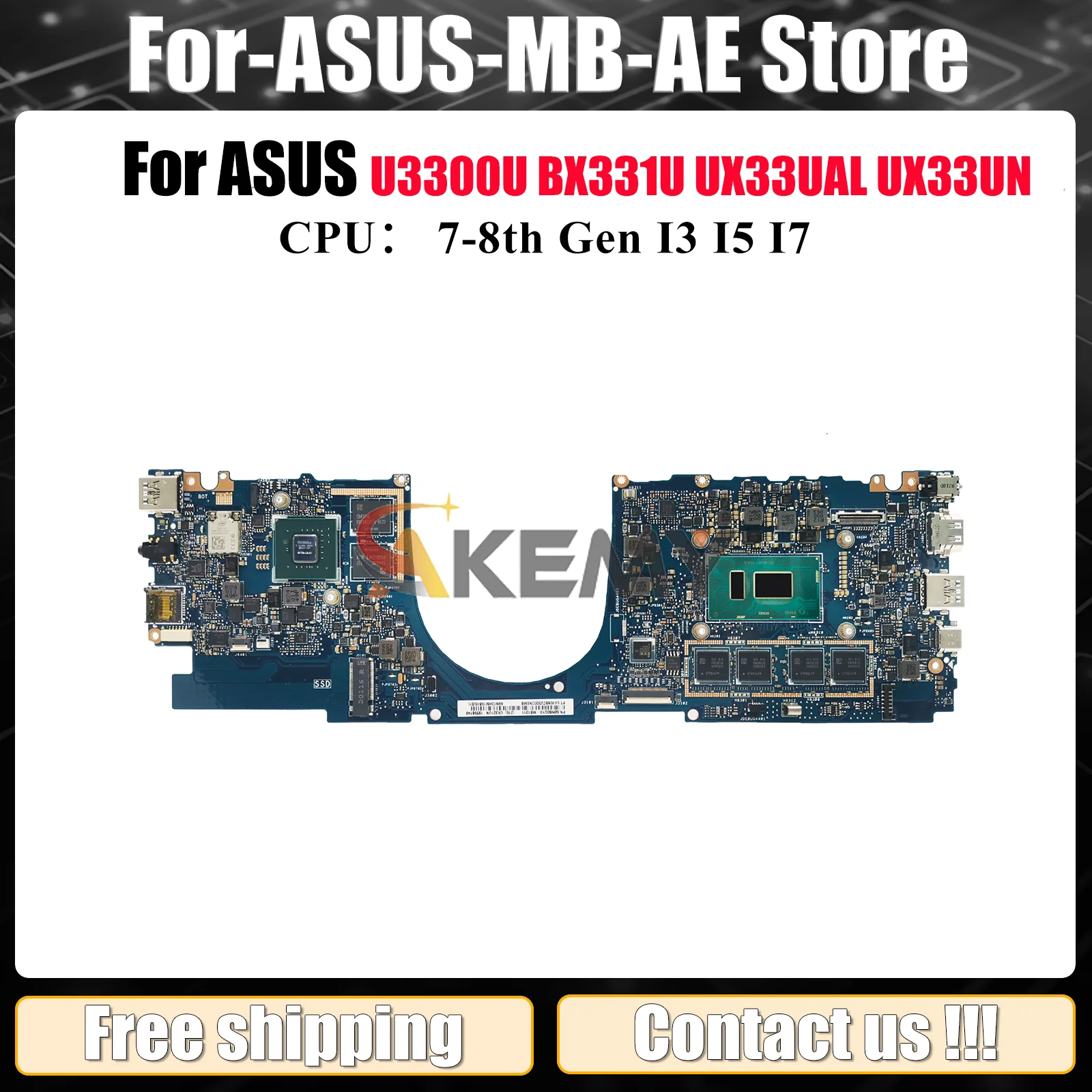 

UX331UN Материнская плата для ноутбука ASUS ZenBook UX331 BX331U UX33UAL UX33UN U3300U Материнская плата с процессором I3 I5 I7 100% тест ОК быстрая доставка