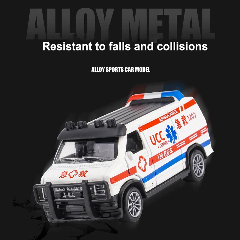 High-simulation Alloy Police Car Ambulance Model Light Music Finale Alloy Car Model Children\'s Educational Car Toy Birthday Gift