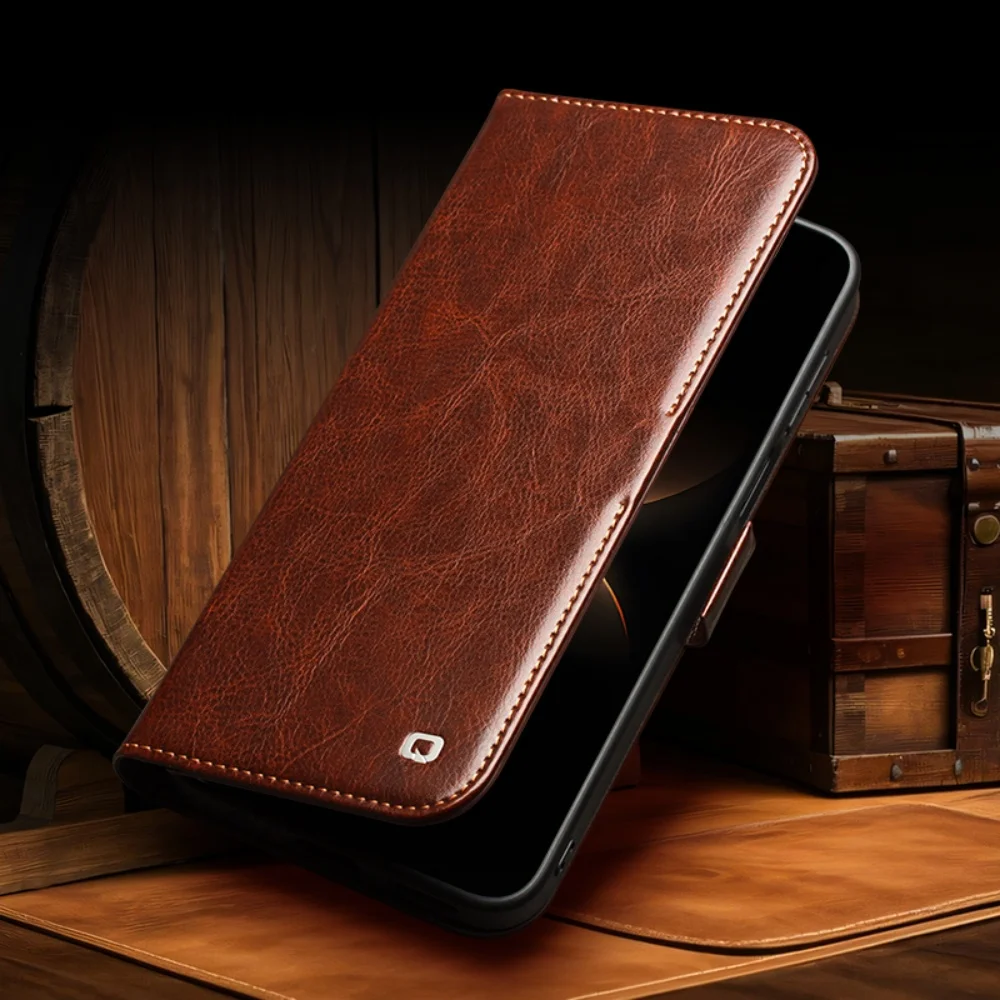 

Luxury Natural Cowhide Leather Flip Case for Huawei Mate80 RS Mate80 Pro Max Business Holder Cover